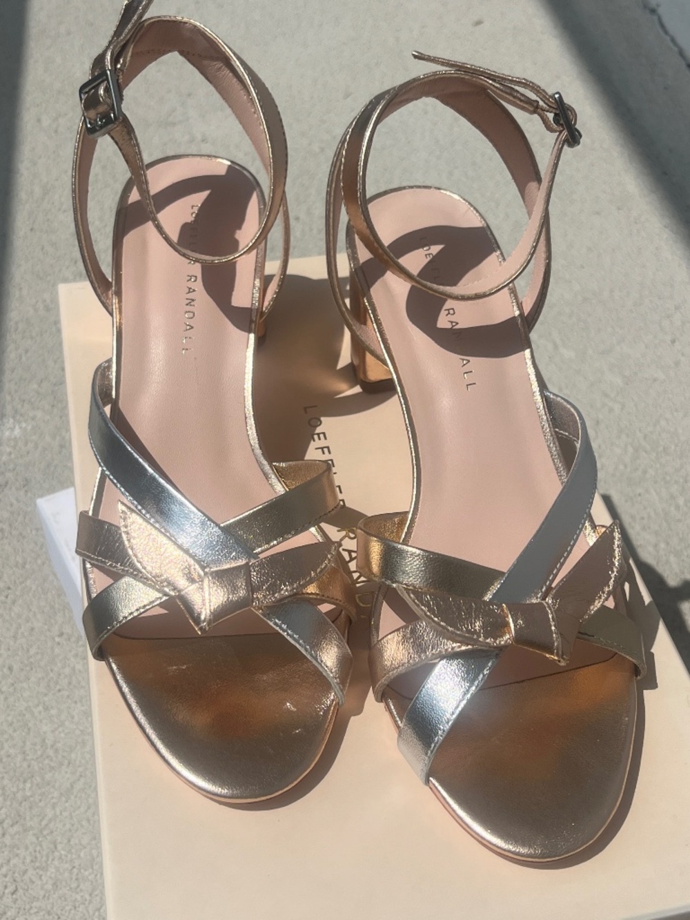 Loeffler Randall Anny Delicate Strap Metallic Gold Sandals NIB Sz 8